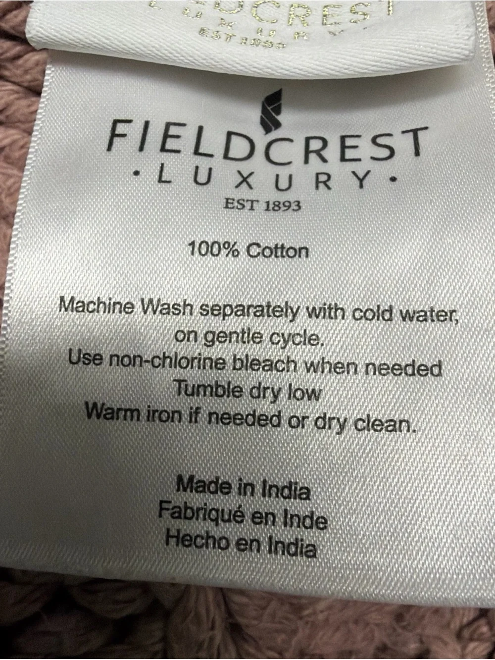 Fieldcrest luxury 100% Cotton handmade 50”x60” Mauve Knit Throw Blanket